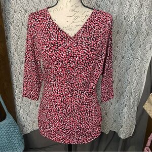 Vince Camuto red and black dot print faux wrap top